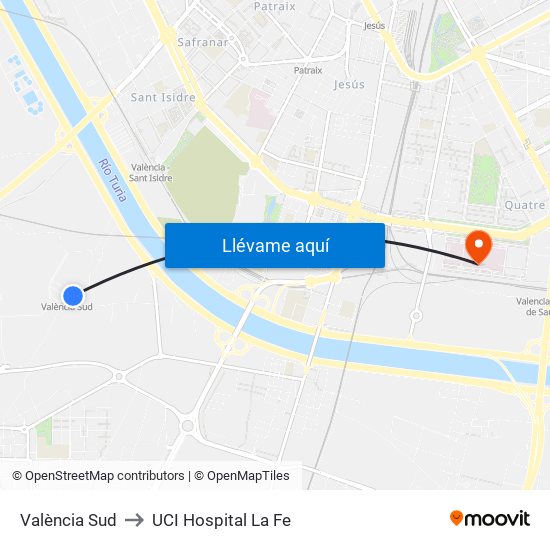 València Sud to UCI Hospital La Fe map