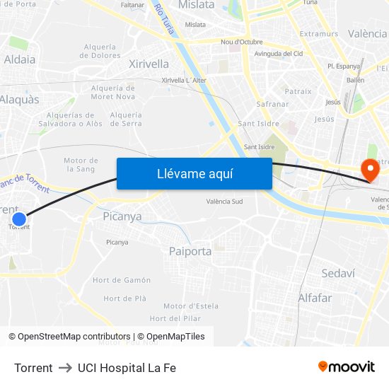 Torrent to UCI Hospital La Fe map
