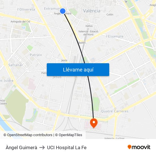 Àngel Guimerà to UCI Hospital La Fe map