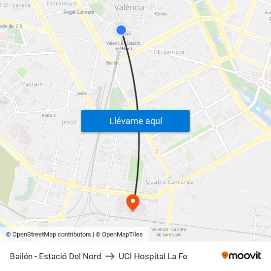 Bailén - Estació Del Nord to UCI Hospital La Fe map