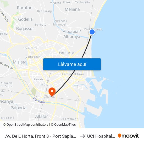 Av. De L Horta, Front 3 - Port Saplaya [Alboraia] to UCI Hospital La Fe map