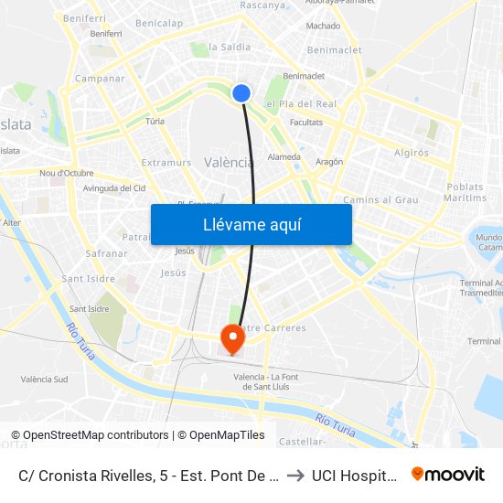 C/ Cronista Rivelles, 5 - Est. Pont De Fusta [València] to UCI Hospital La Fe map