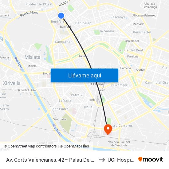 Av. Corts Valencianes, 42– Palau De Congressos [València] to UCI Hospital La Fe map