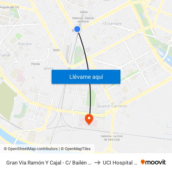 Gran Vía Ramón Y Cajal - C/ Bailén [València] to UCI Hospital La Fe map