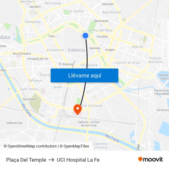 Plaça Del Temple to UCI Hospital La Fe map