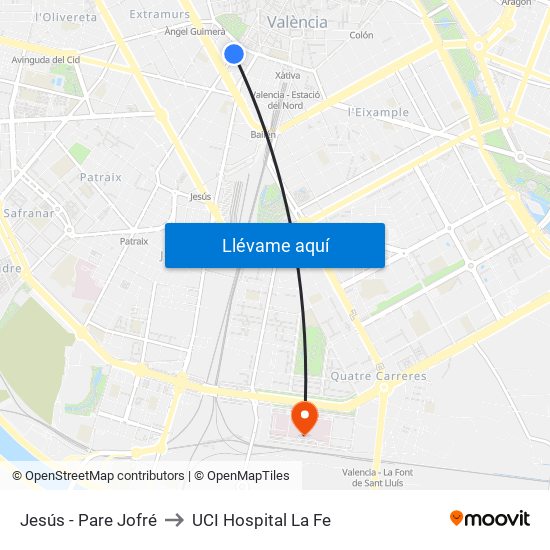 Jesús - Pare Jofré to UCI Hospital La Fe map