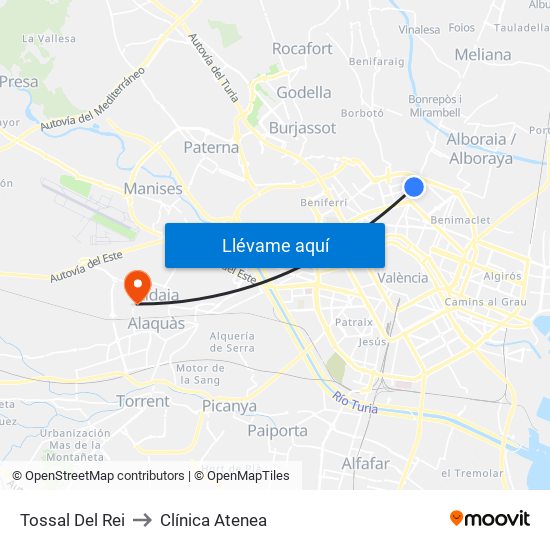 Tossal Del Rei to Clínica Atenea map
