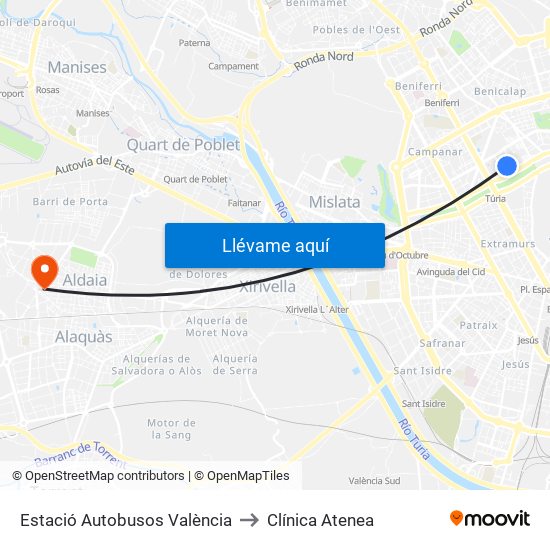 Estació Autobusos València to Clínica Atenea map