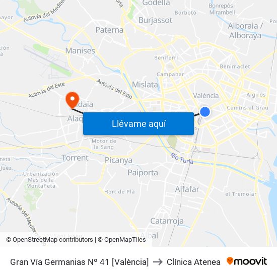 Gran Vía Germanias Nº 41 [València] to Clínica Atenea map