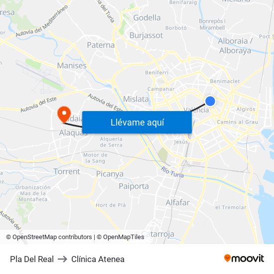 Pla Del Real to Clínica Atenea map