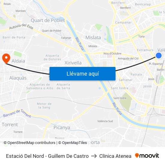 Estació Del Nord - Guillem De Castro to Clínica Atenea map