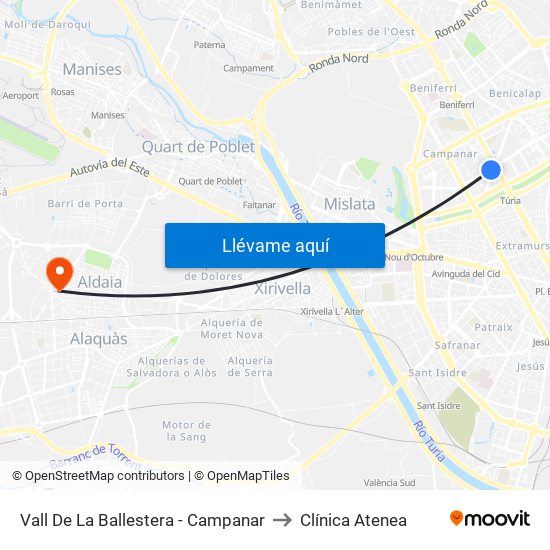 Vall De La Ballestera - Campanar to Clínica Atenea map