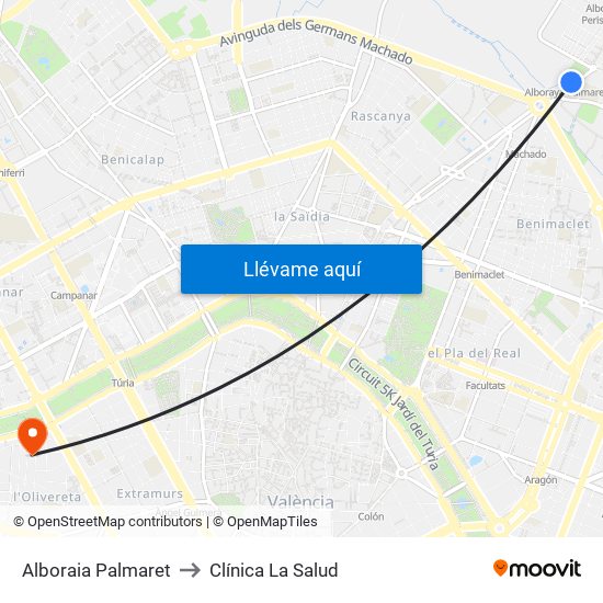 Alboraia Palmaret to Clínica La Salud map