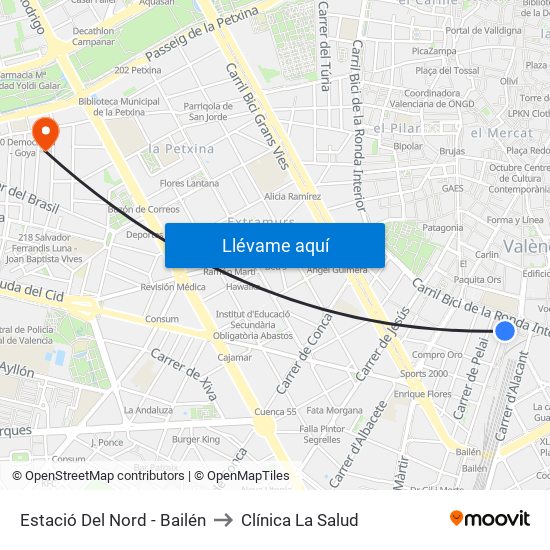 Estació Del Nord - Bailén to Clínica La Salud map