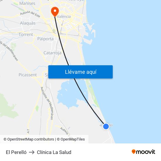 El Perelló to Clínica La Salud map