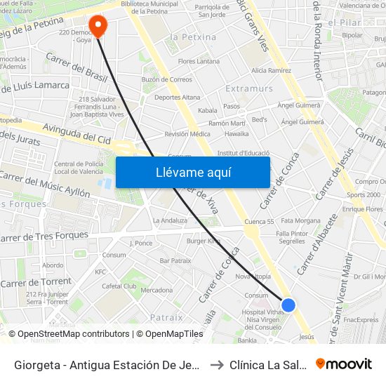 Giorgeta - Antigua Estación De Jesús to Clínica La Salud map