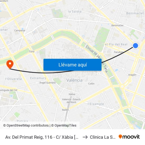 Av. Del Primat Reig, 116 - C/ Xàbia [València] to Clínica La Salud map