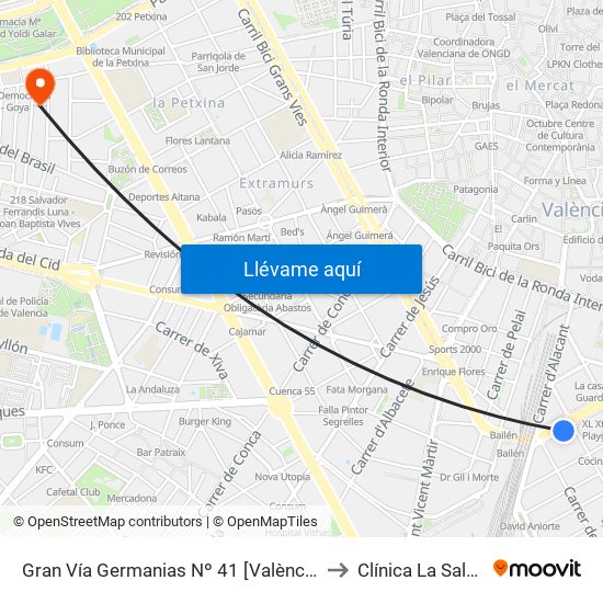 Gran Vía Germanias Nº 41 [València] to Clínica La Salud map