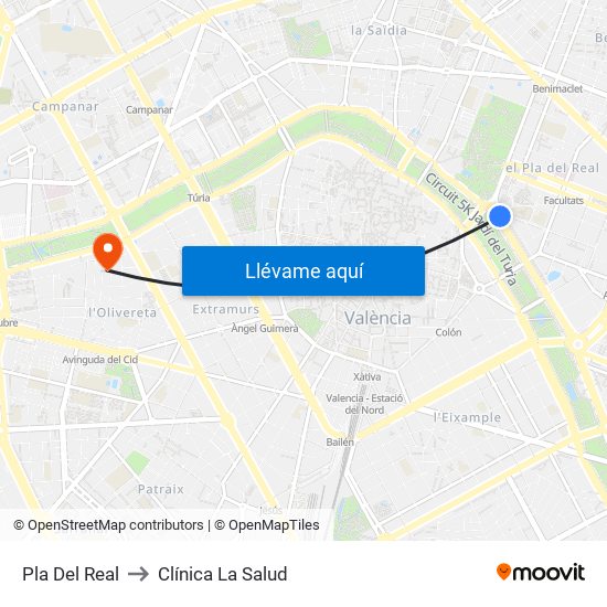 Pla Del Real to Clínica La Salud map