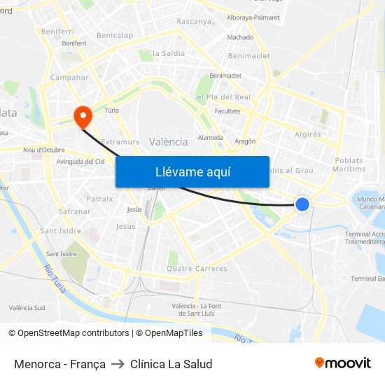 Menorca - França to Clínica La Salud map