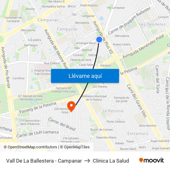 Vall De La Ballestera - Campanar to Clínica La Salud map