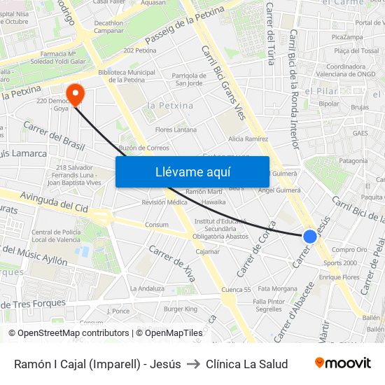 Ramón I Cajal (Imparell) - Jesús to Clínica La Salud map