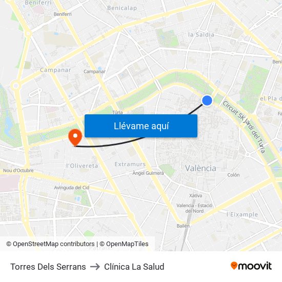 Torres Dels Serrans to Clínica La Salud map