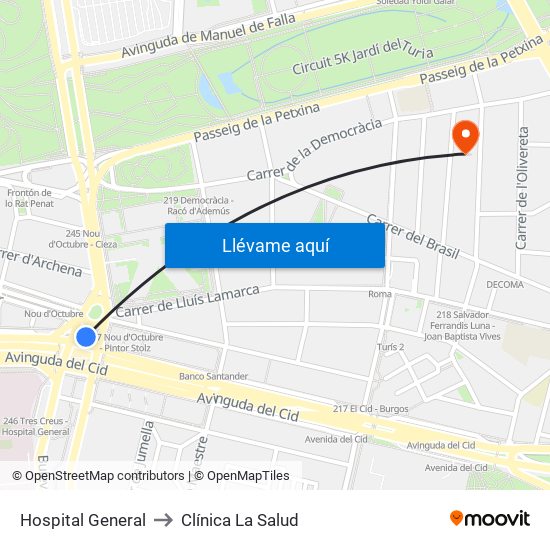 Hospital General to Clínica La Salud map