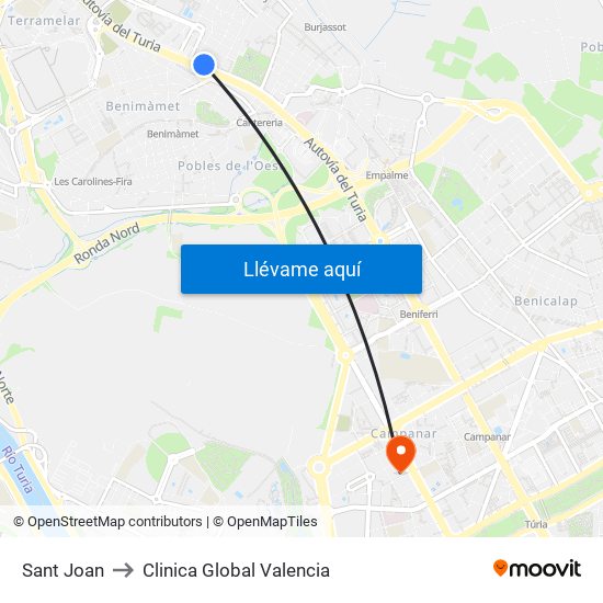 Sant Joan to Clinica Global Valencia map