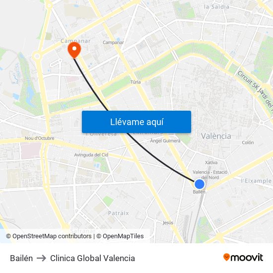 Bailén to Clinica Global Valencia map