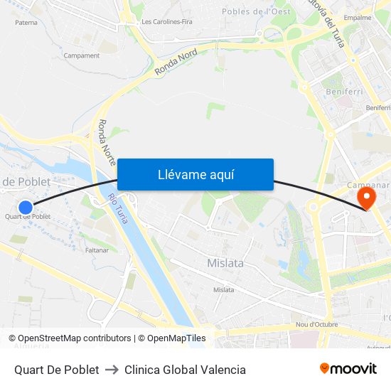 Quart De Poblet to Clinica Global Valencia map
