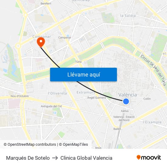 Marqués De Sotelo to Clinica Global Valencia map