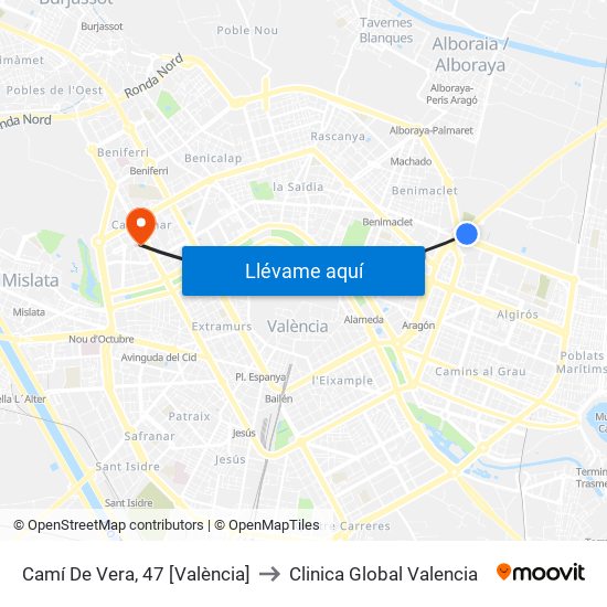 Camí De Vera, 47 [València] to Clinica Global Valencia map