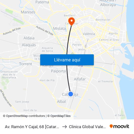 Av. Ramón Y Cajal, 68 [Catarroja] to Clinica Global Valencia map