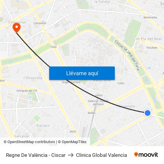 Regne De València - Ciscar to Clinica Global Valencia map