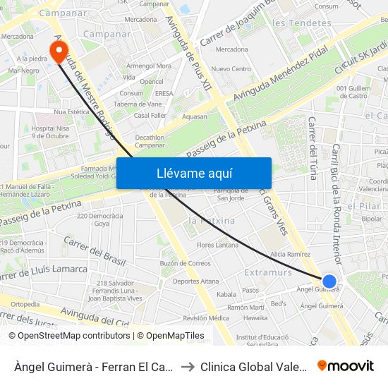 Àngel Guimerà - Ferran El Catòlic to Clinica Global Valencia map