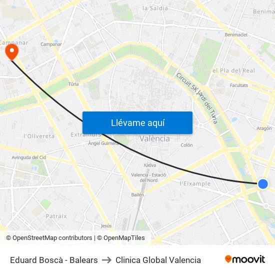 Eduard Boscà - Balears to Clinica Global Valencia map