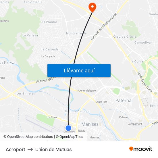Aeroport to Unión de Mutuas map