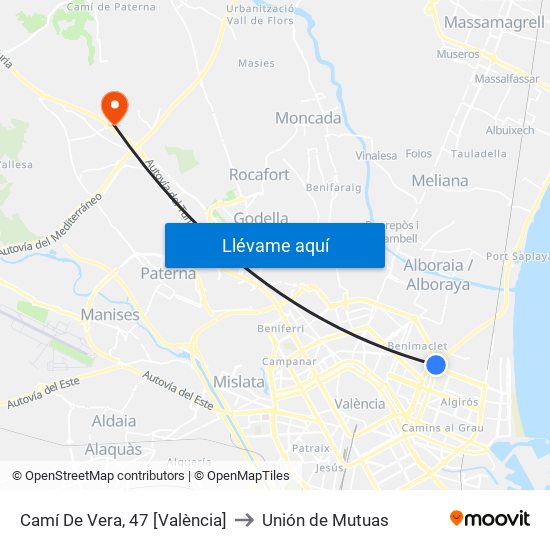 Camí De Vera, 47 [València] to Unión de Mutuas map