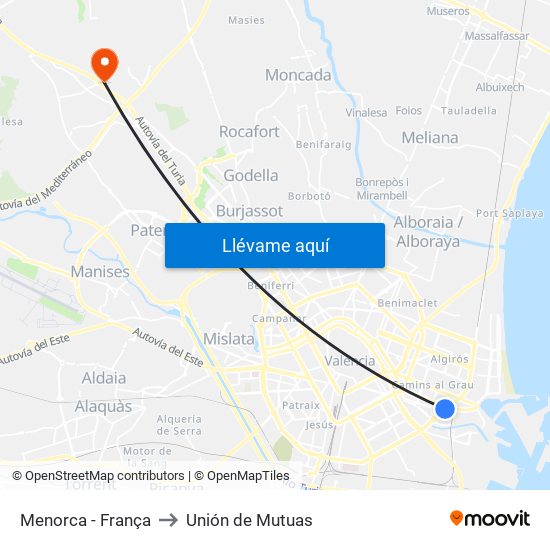 Menorca - França to Unión de Mutuas map