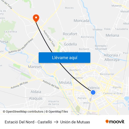 Estació Del Nord - Castelló to Unión de Mutuas map