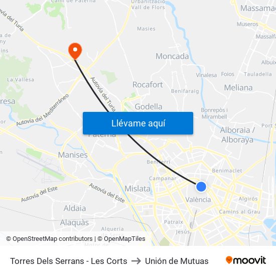 Les Corts to Unión de Mutuas map