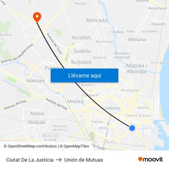 Ciutat De La Justícia to Unión de Mutuas map