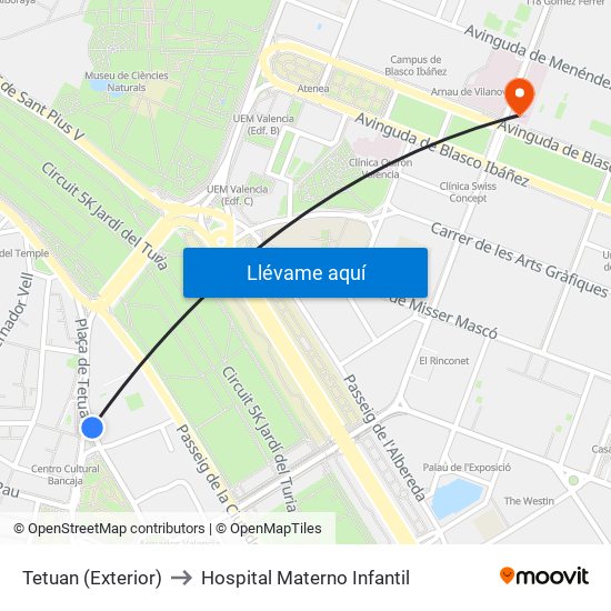 Tetuan - Exterior to Hospital Materno Infantil map