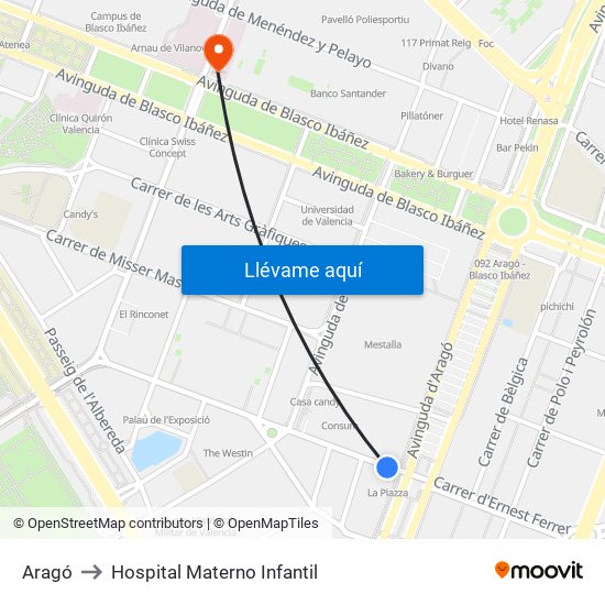 Aragó to Hospital Materno Infantil map