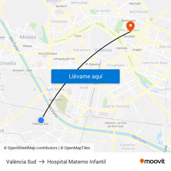 València Sud to Hospital Materno Infantil map