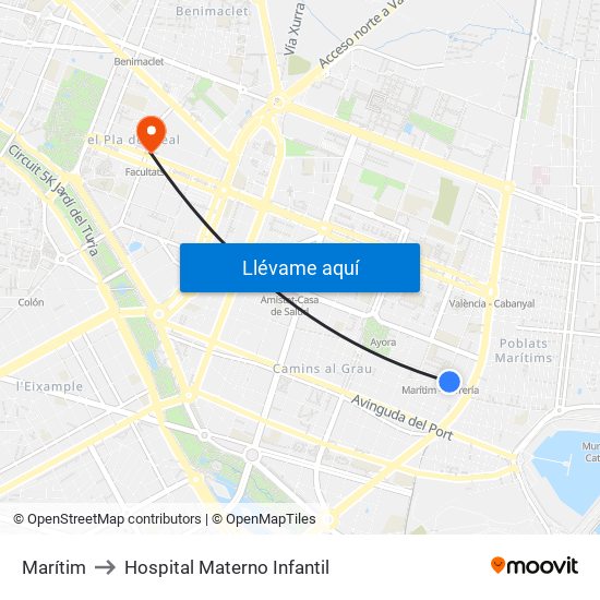 Marítim to Hospital Materno Infantil map