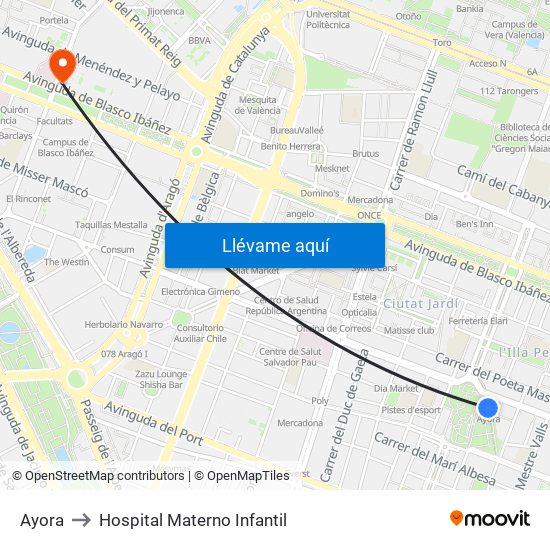 Ayora to Hospital Materno Infantil map