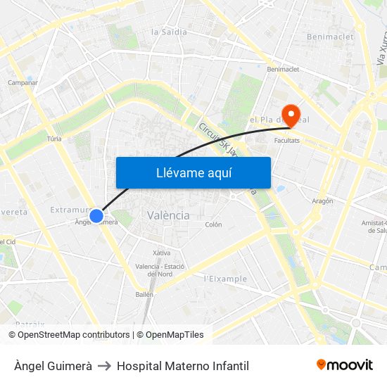 Àngel Guimerà to Hospital Materno Infantil map