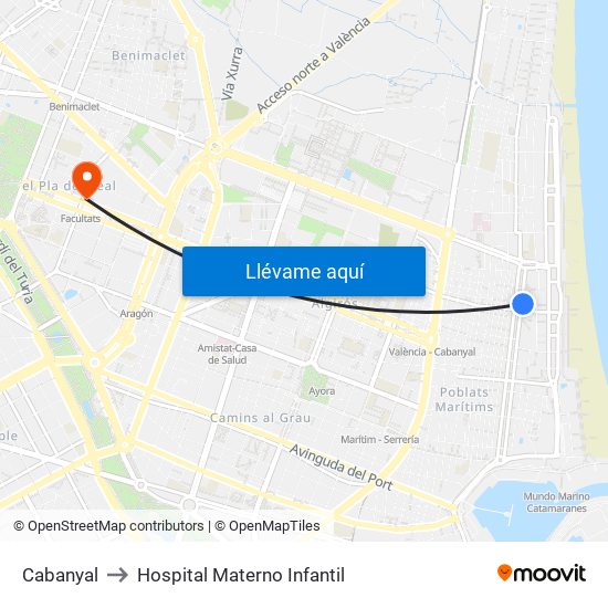 Cabanyal to Hospital Materno Infantil map